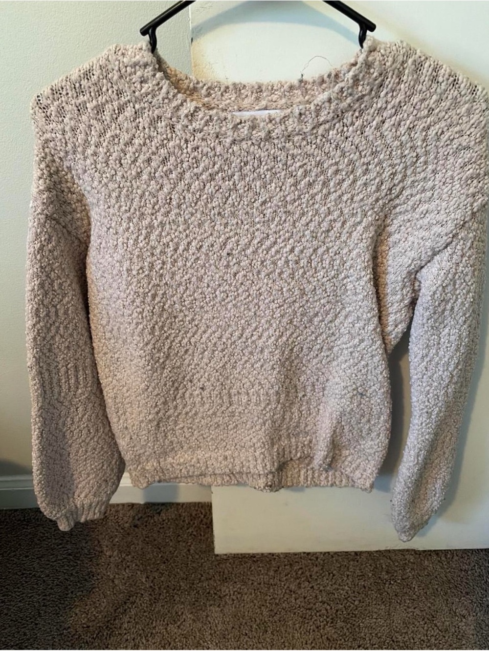 Textured Crewneck Sweater in Light Beige